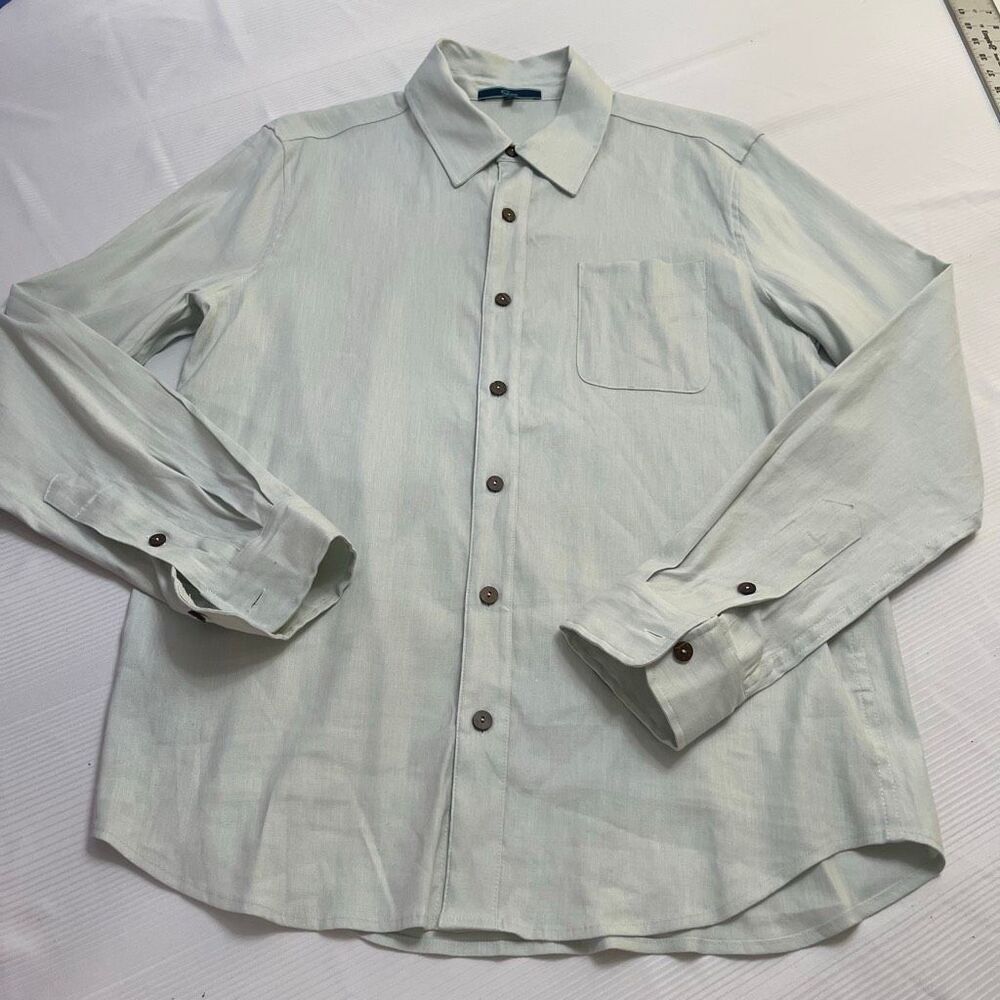 Shore Light Green Linen Men’s Long Sleeve Button Up Shirt Size Medium